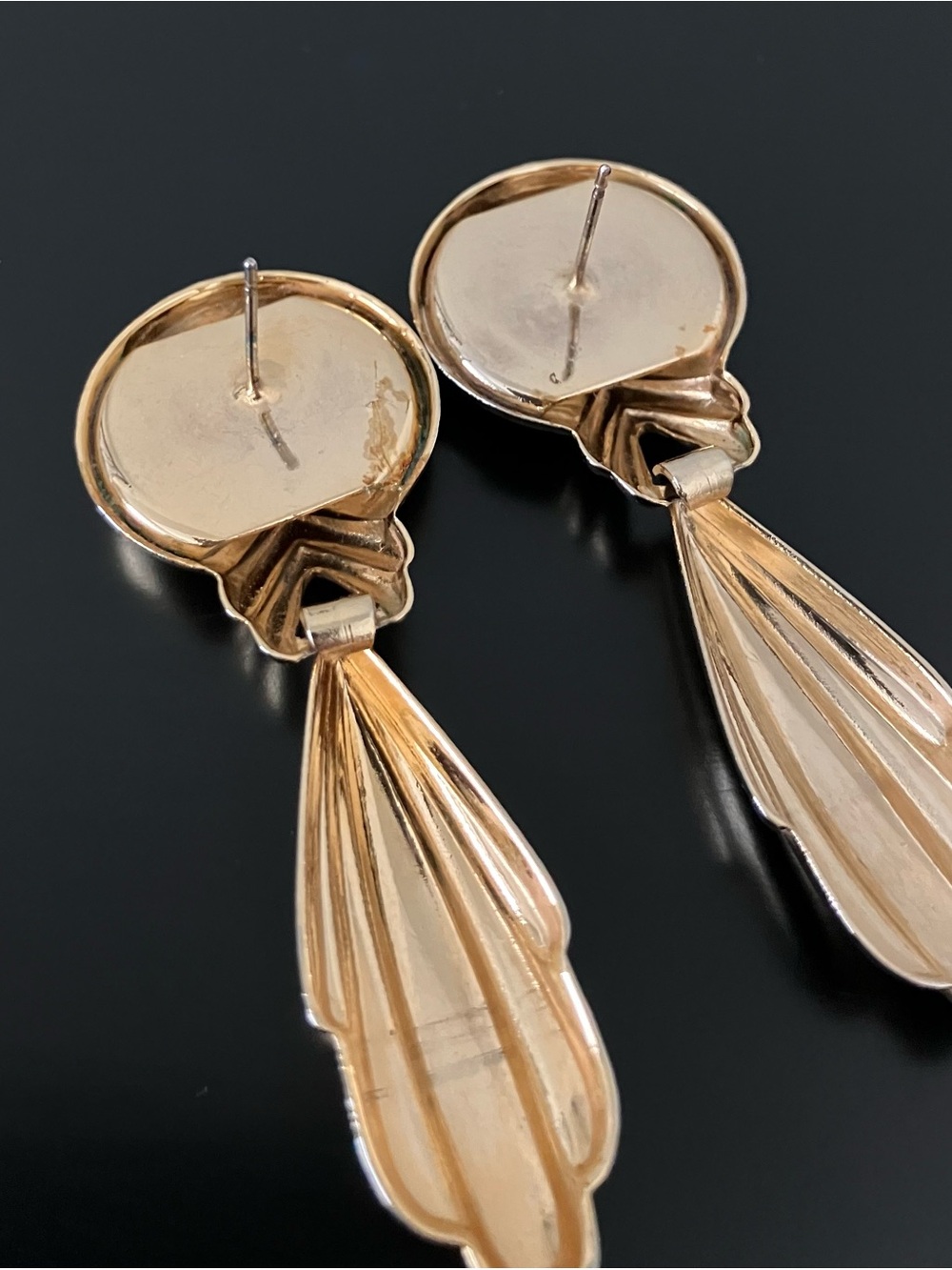Vintage Polished Gold-Tone Button Dangle Earrings - Picture 8 of 11